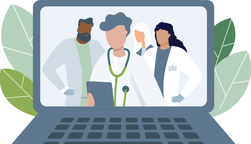 Laptop with practitioners on screen