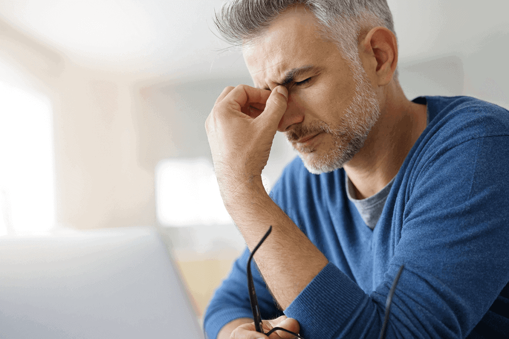 man holding his head in pain