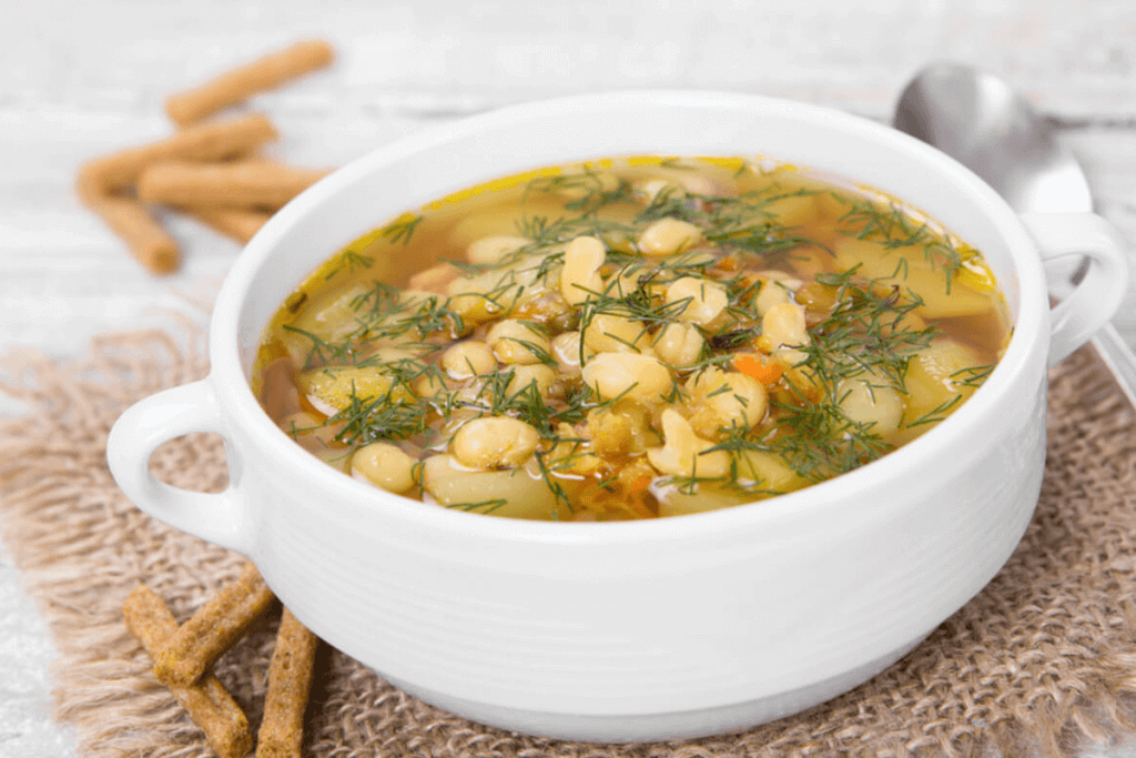 soup in a white bowl
