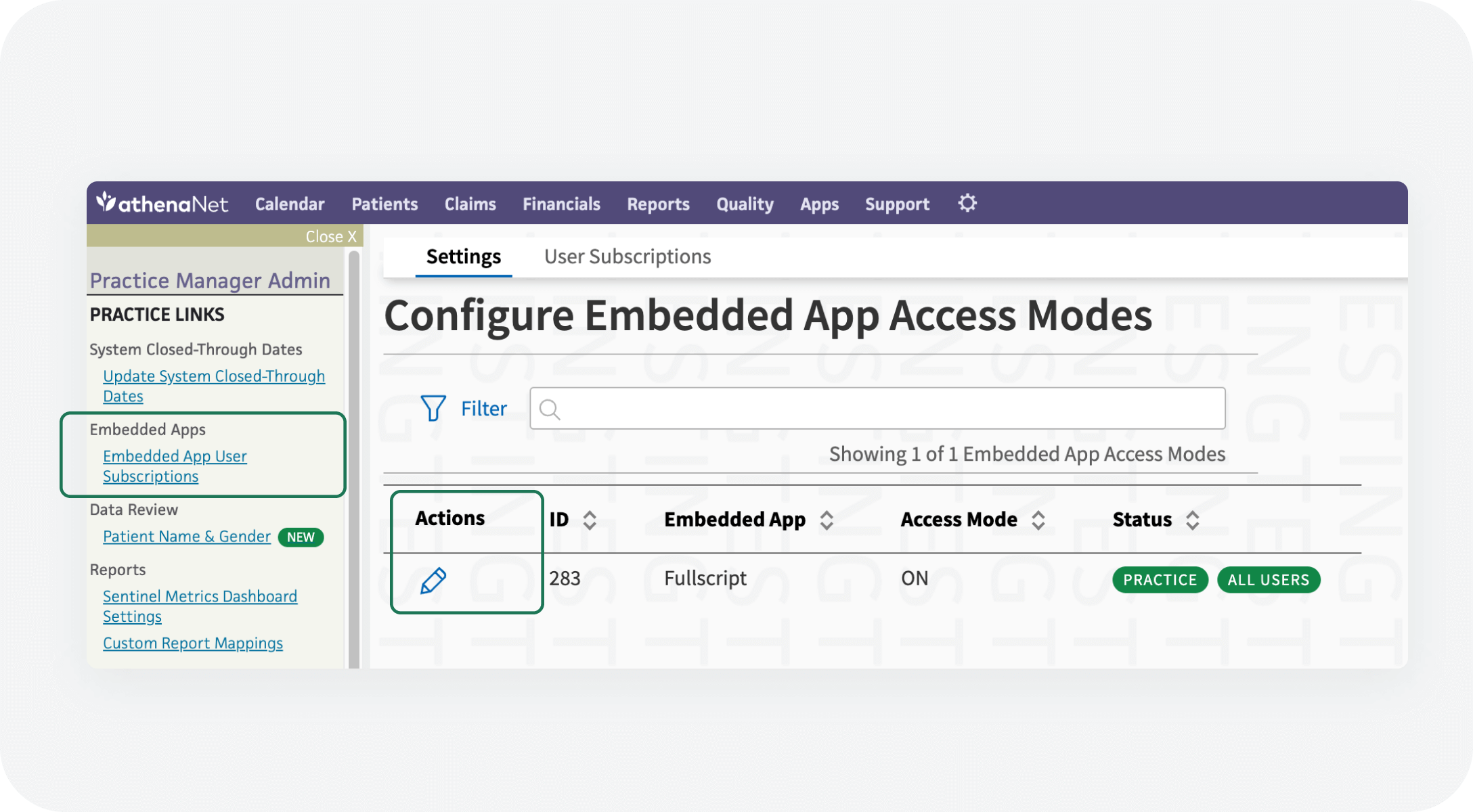 Athenahealth integration step 2 image showing how to subscribe all users