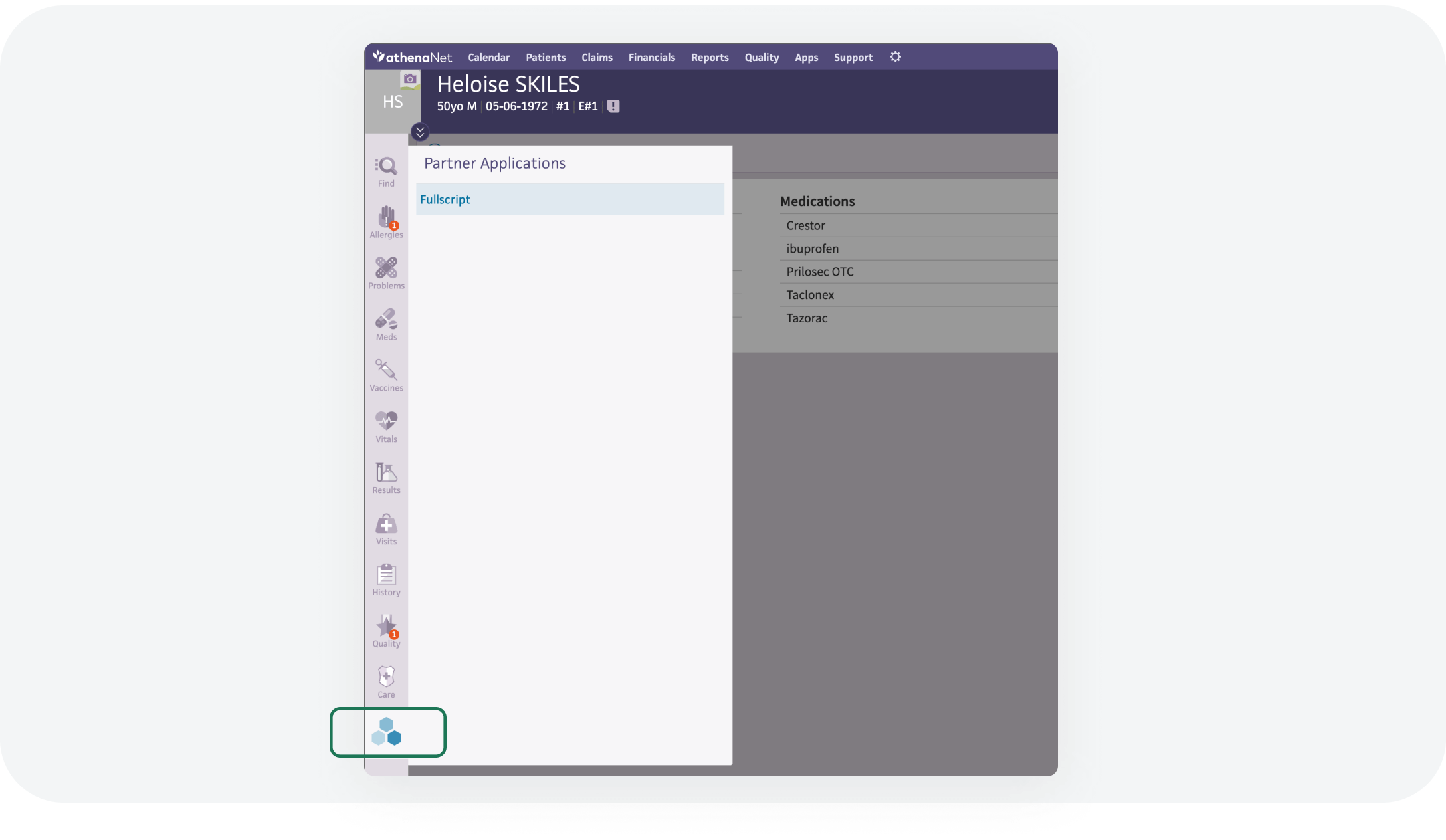 athenahealth integration step 3 image showing how to navigate to a patient chart