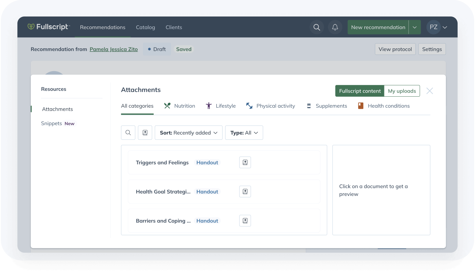 zoomed-in image of in-app patient resources attachment feature